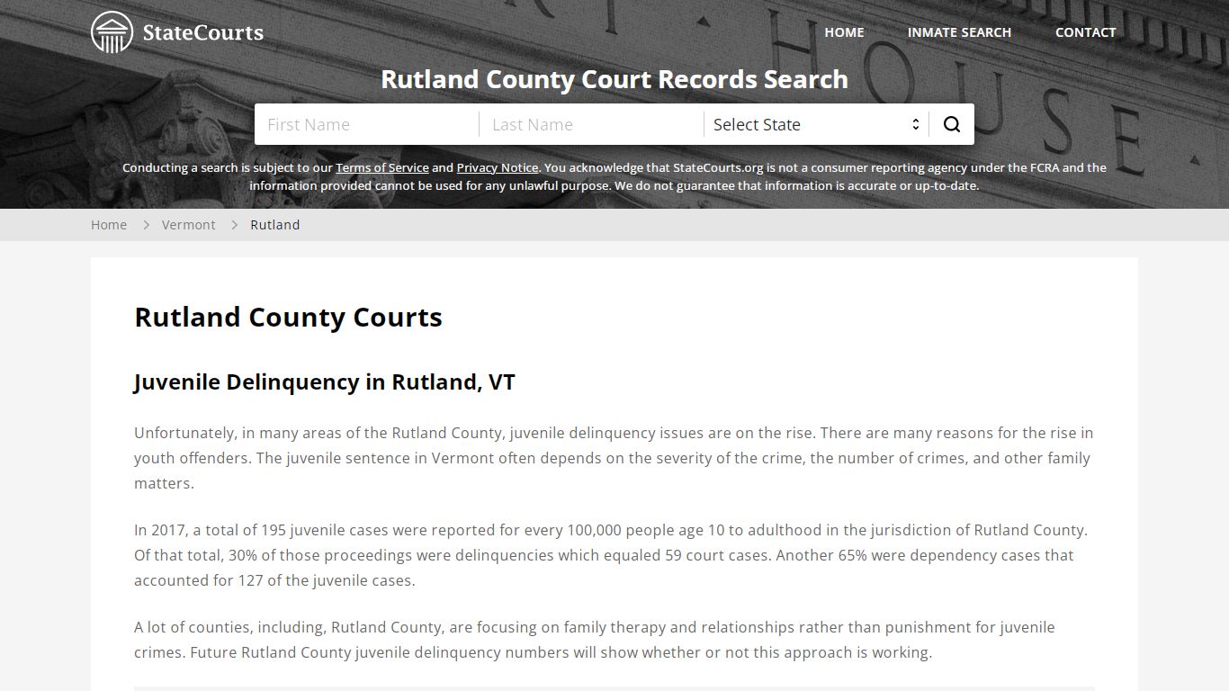 Rutland County, VT Courts - Records & Cases - StateCourts