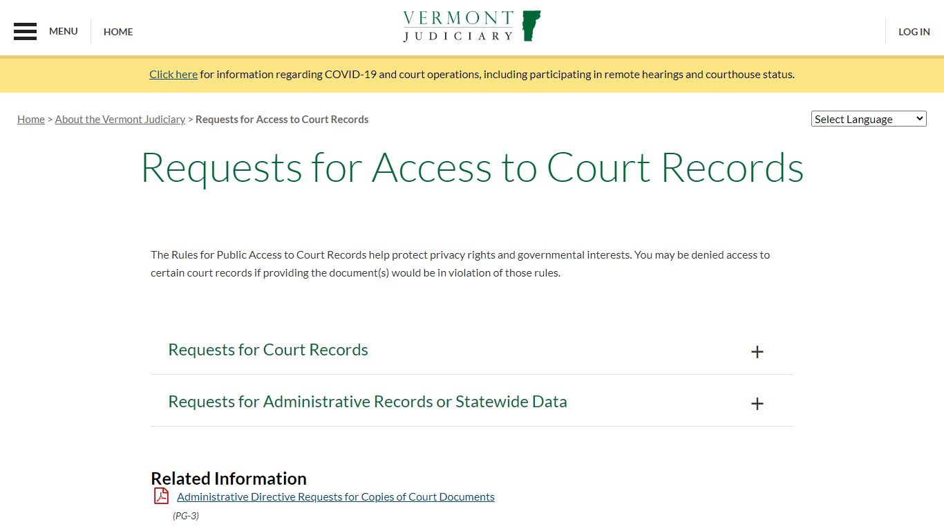 Requests for Access to Court Records | Vermont Judiciary